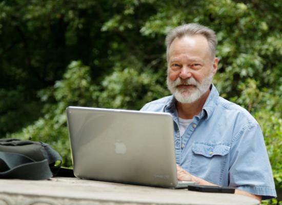 man taking online career training